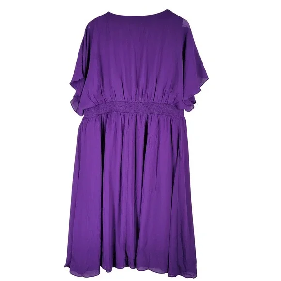 Hanna Nikole Purple Midi Dress Plus‎ Size 20W Empire waist Flutter Sleeve - Picture 2 of 7